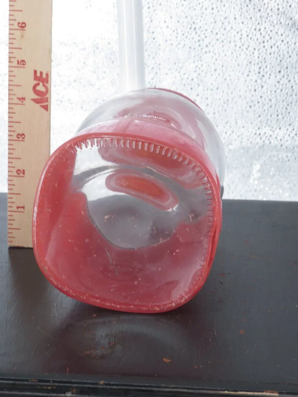 gumball machine candy jar red glass 8 in retro style canister container 5 cent